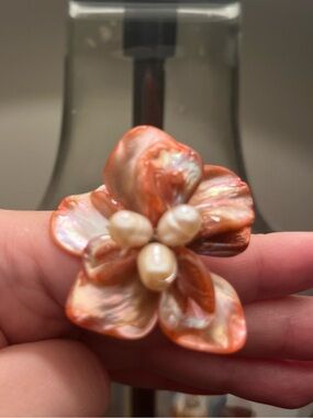 Vintage Flower Ring with Faux Pearl Center – Adjustable Ring